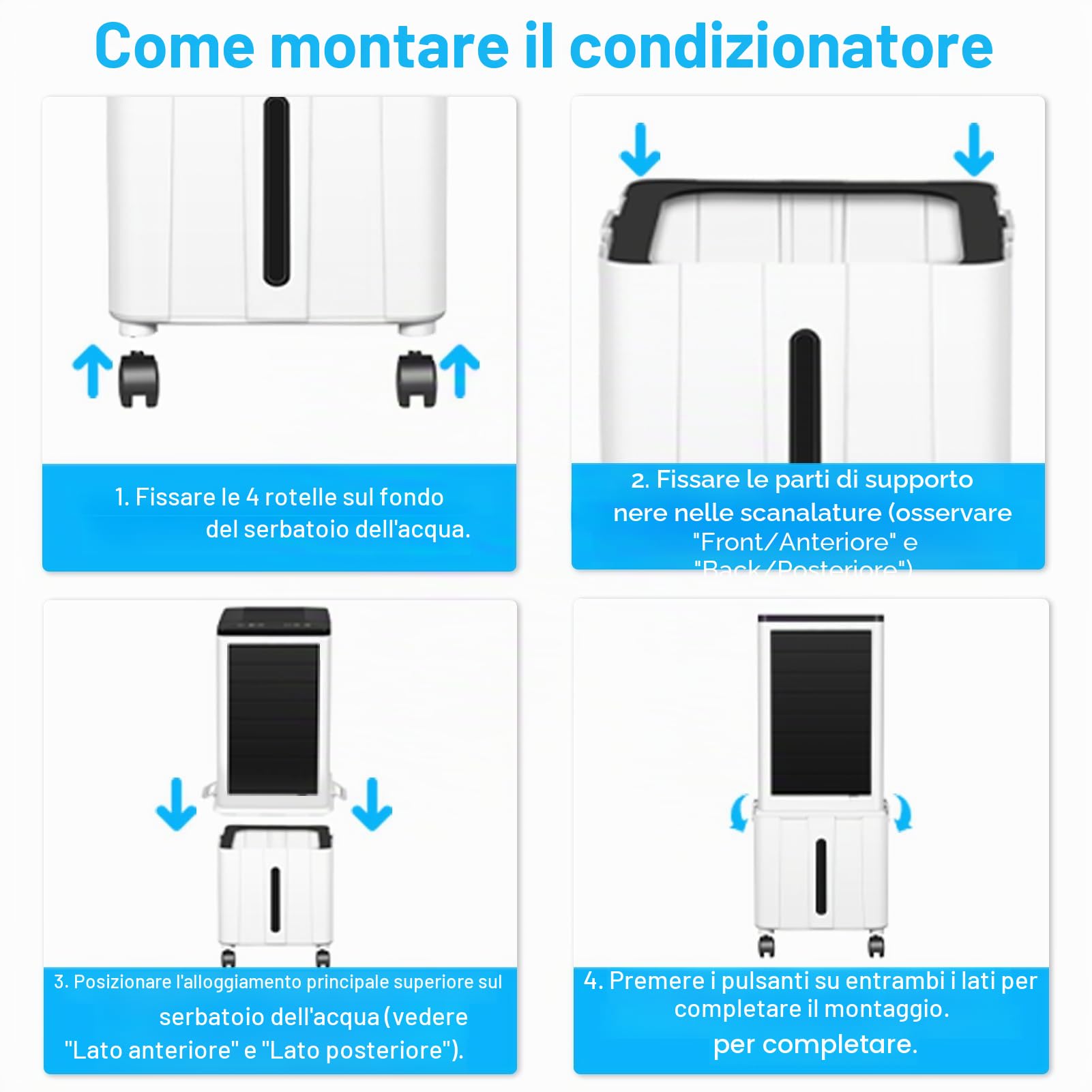Condizionatore Condizionatore Senza Tubo di Scarico 14L 60W Condizionatore Mobile con Timer 12H 3 Modalità 40dB Oscillazione 120° Serbatoio Acqua Estraibile Telecomando Silenzioso