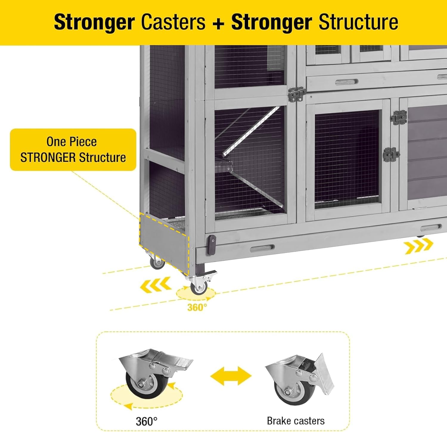 Aivituvin Two Story Rabbit Hutch Bunny Cage with Wheels, Indoor Outdoor Guinea Pig Cage with 2 Deep No Leak Tray