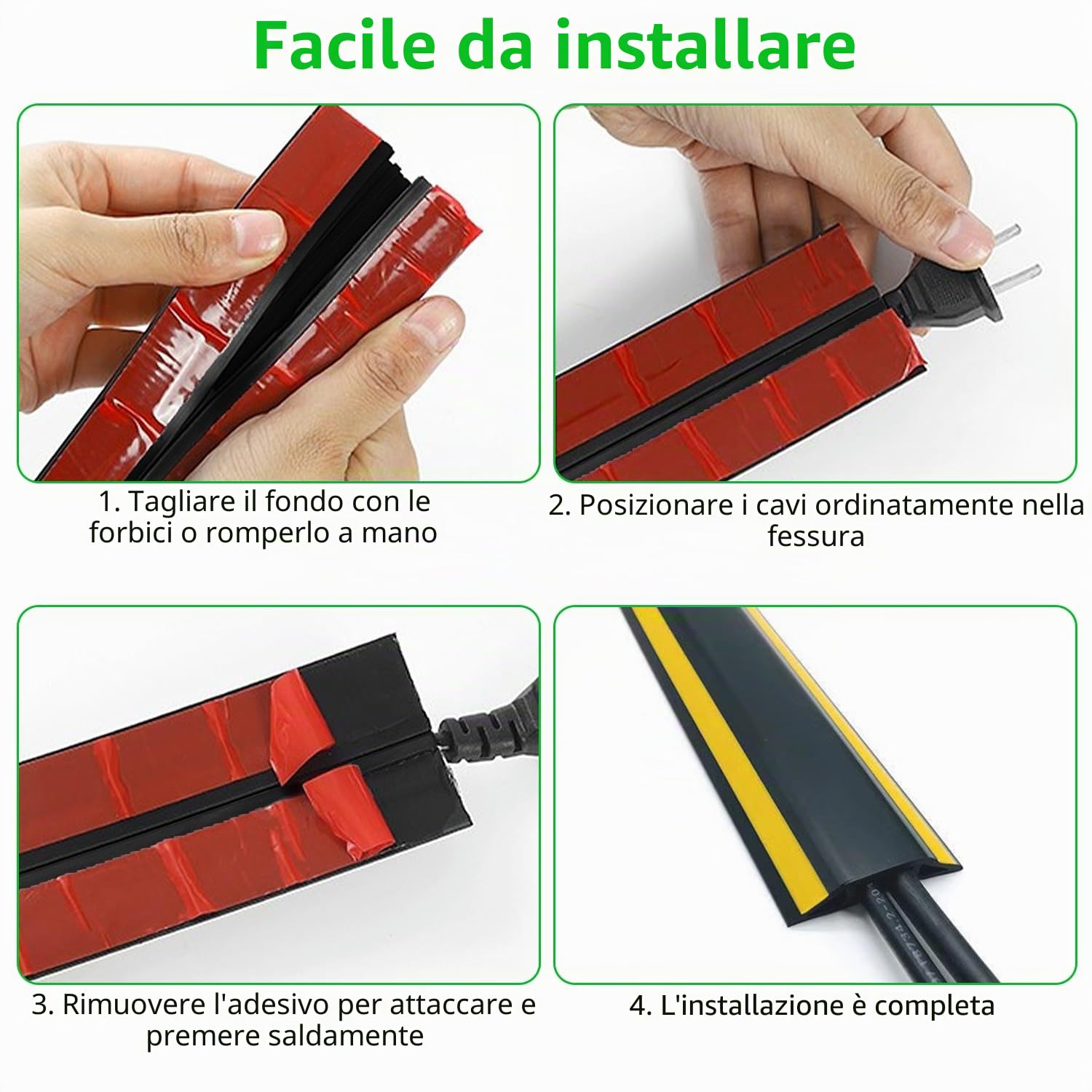 300 cm Canalina Passacavi Pavimento, Canalina Passacavi Calpestabile Esterno Adesiva, PVC Canalina Flessibile per Cavi, Semicerchio Canaletta per Cavi Elettrici per Casa, Officina, Magazzino, Concerto