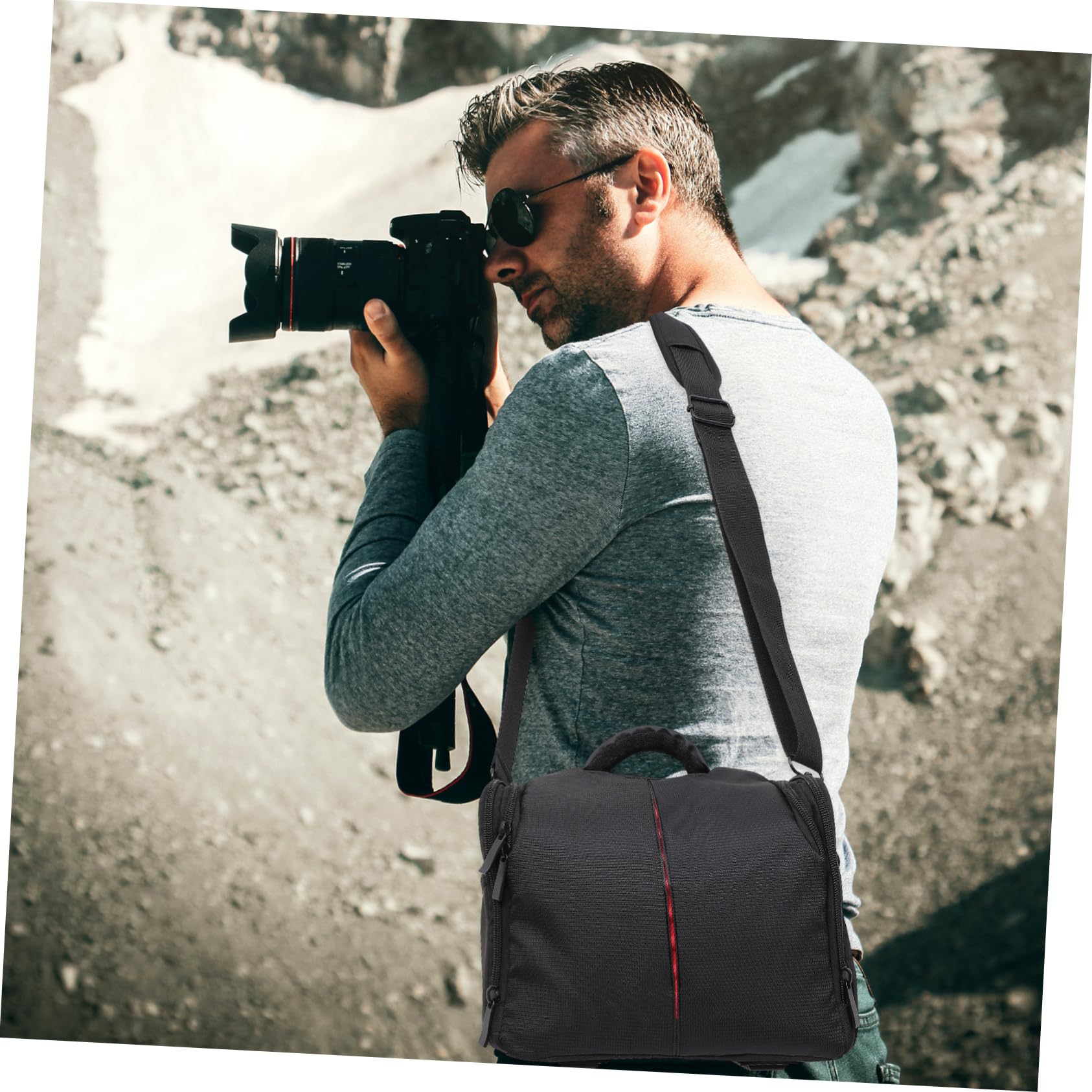Borsa per Fotocamera Reflex, Borsa a Tracolla Nera in Nylon e Pvc, Antiurto, Tracolla Regolabile e Tasche Interne
