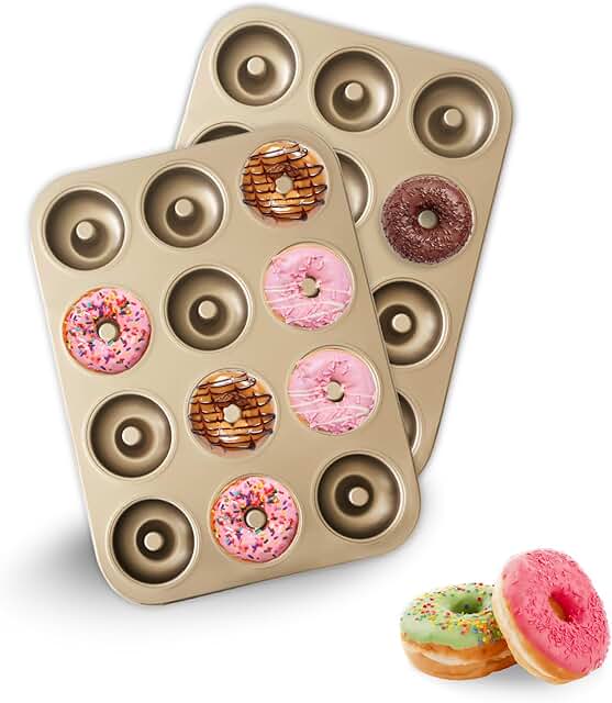 JSJMOFA Donut Pans 2 Pack, Non-Stick 12-Cavity Donut Pan for Baking, Car...