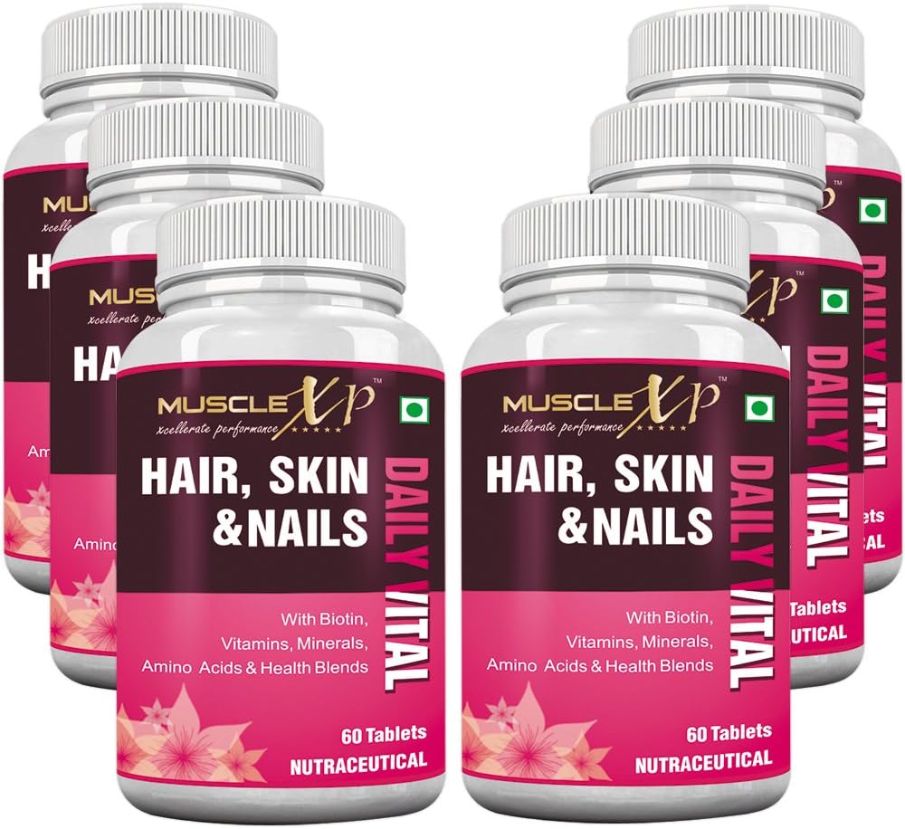 MuscleXP Hair, Skin & Nails Biotin Daily Vital (MultiVitamin with Vitamins, Minerals, Amino Acids & Health Blends) 60 Tablets (Pack of 6)