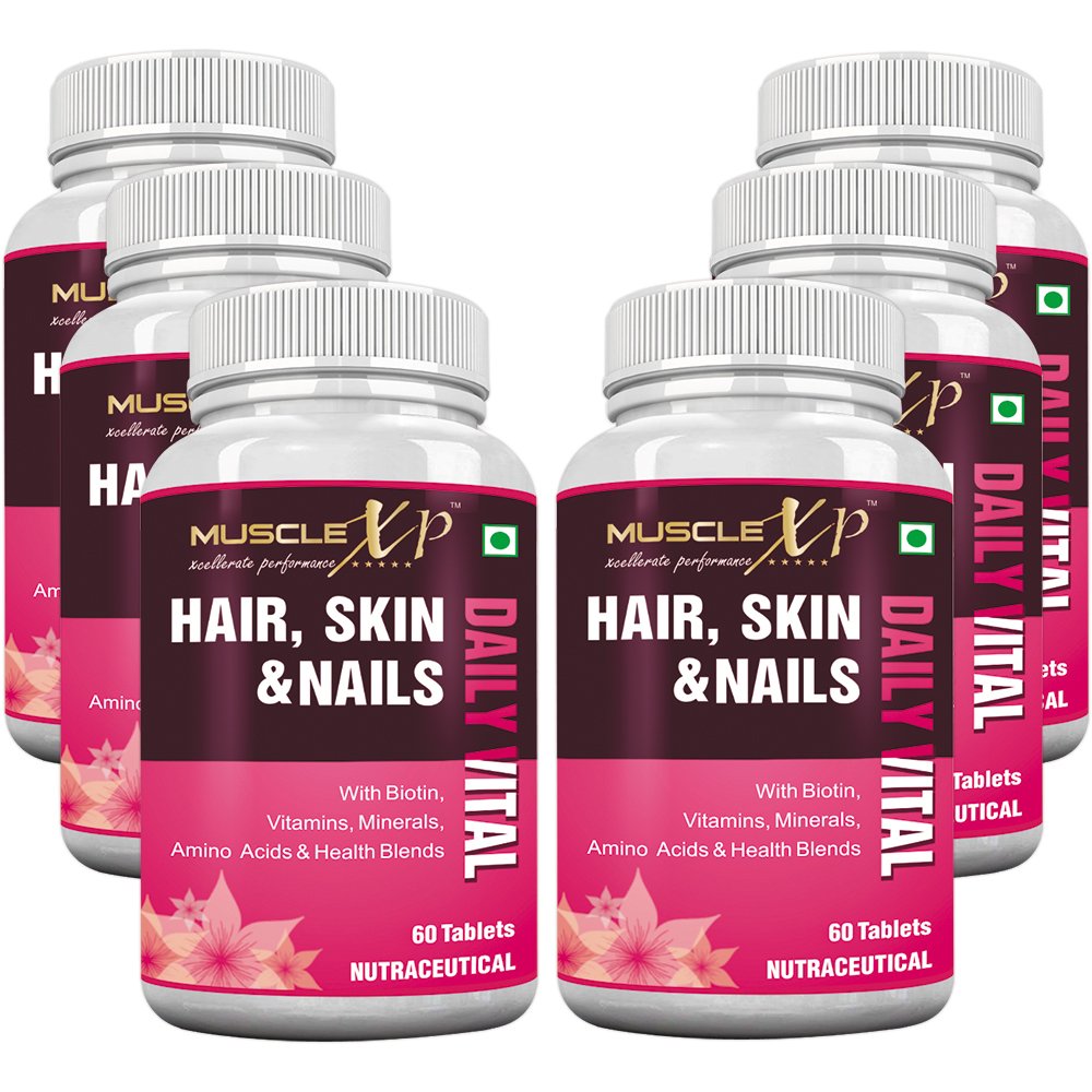 MuscleXP Hair, Skin & Nails Biotin Daily Vital (MultiVitamin with Vitamins, Minerals, Amino Acids & Health Blends) 60 Tablets (Pack of 6)