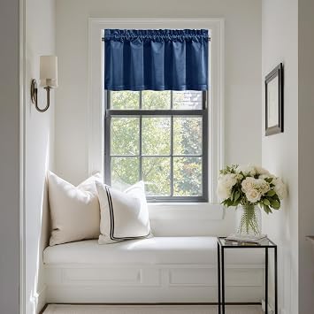 NICETOWN Navy Blue Velvet Valance Curtain for Windows 18 inch Length, Kitchen Home Decor Room Darkening Window Treatment, W42 x L18, 1 Panel