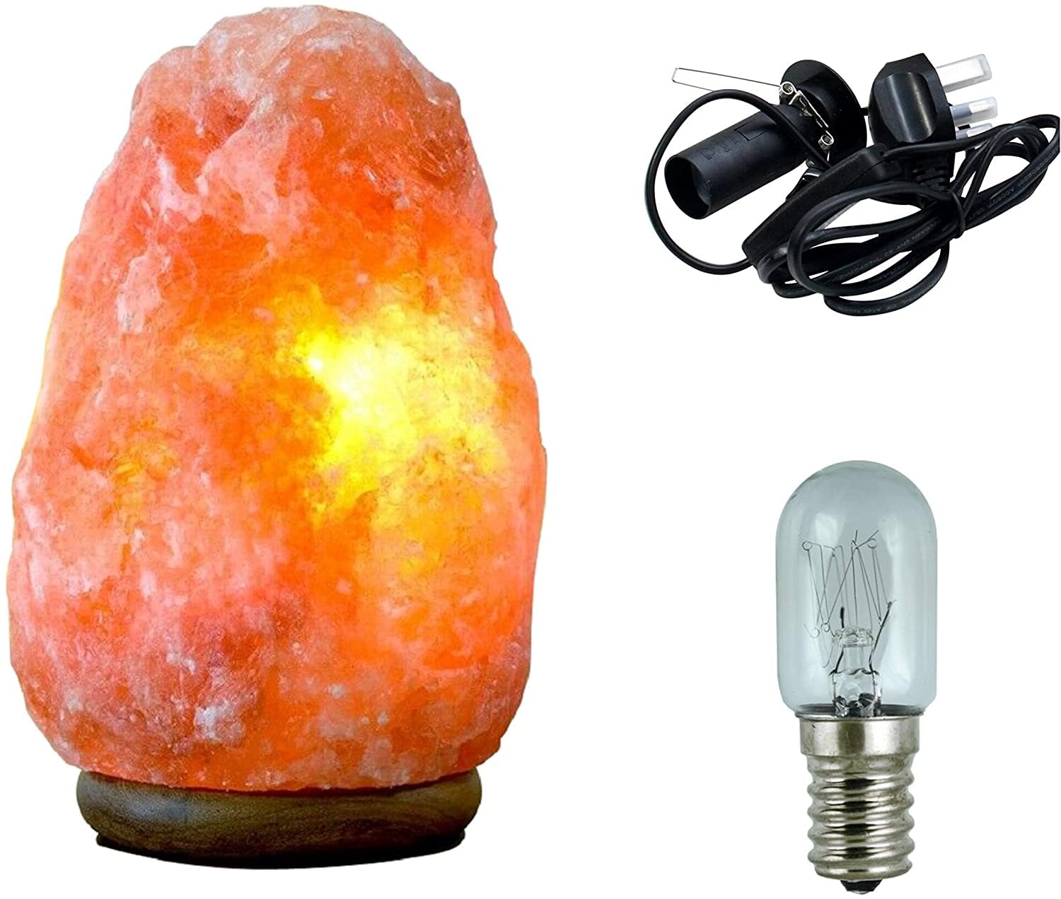 London Dream 100% Original Himalayan Pink Salt Lamp Crafted Wooden Base Healing Crystal Rock Natural Salt Bedside Lamps with Electric Cord + Bulb Included (3-4 KG)