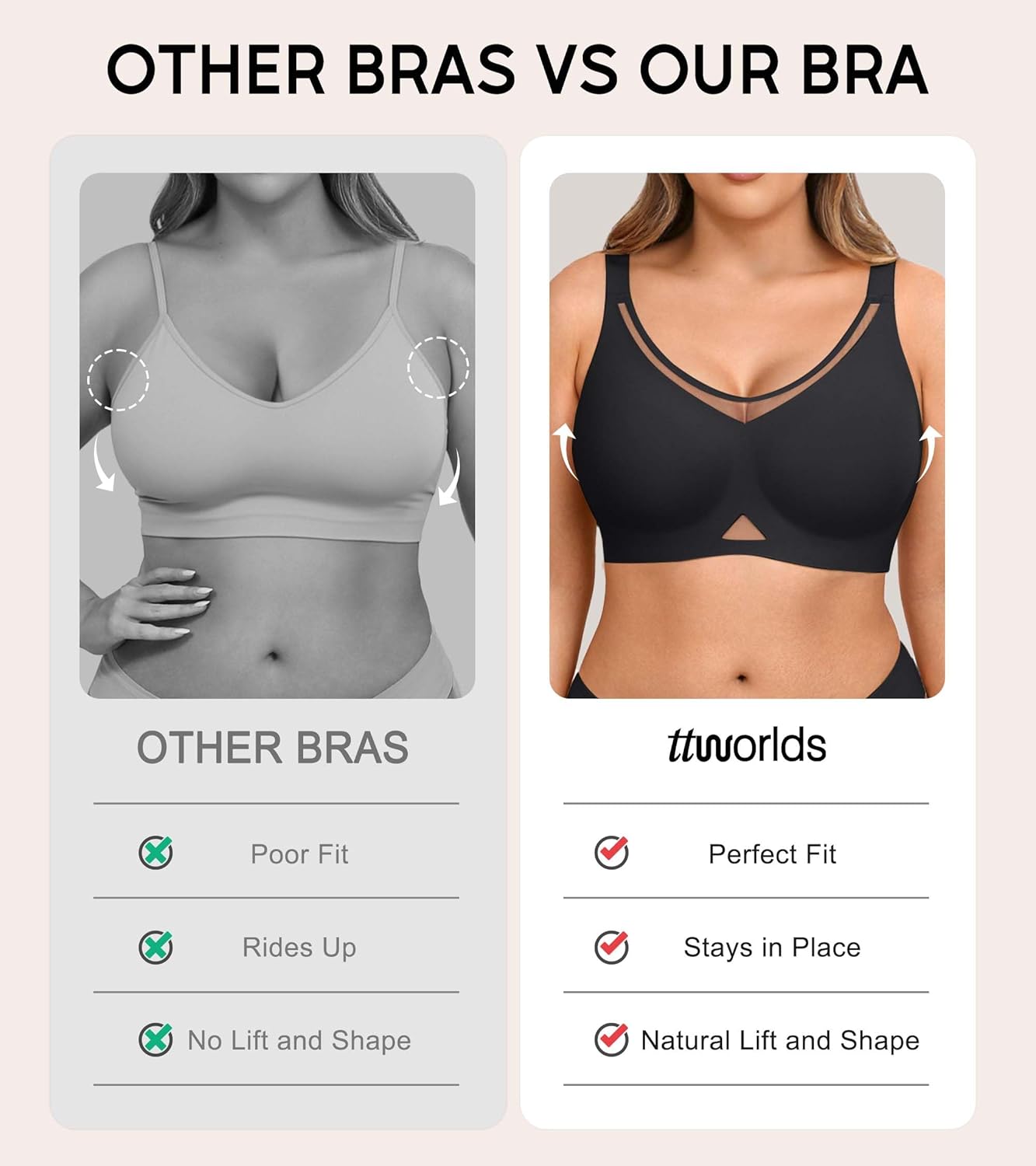 Wireless Bras for Women No Underwire with Support Push Up Comfort Full Coverage Padded Womens Minimizer Bra Plus Size Bralette for Large Breast Black XX-Large - Image 6