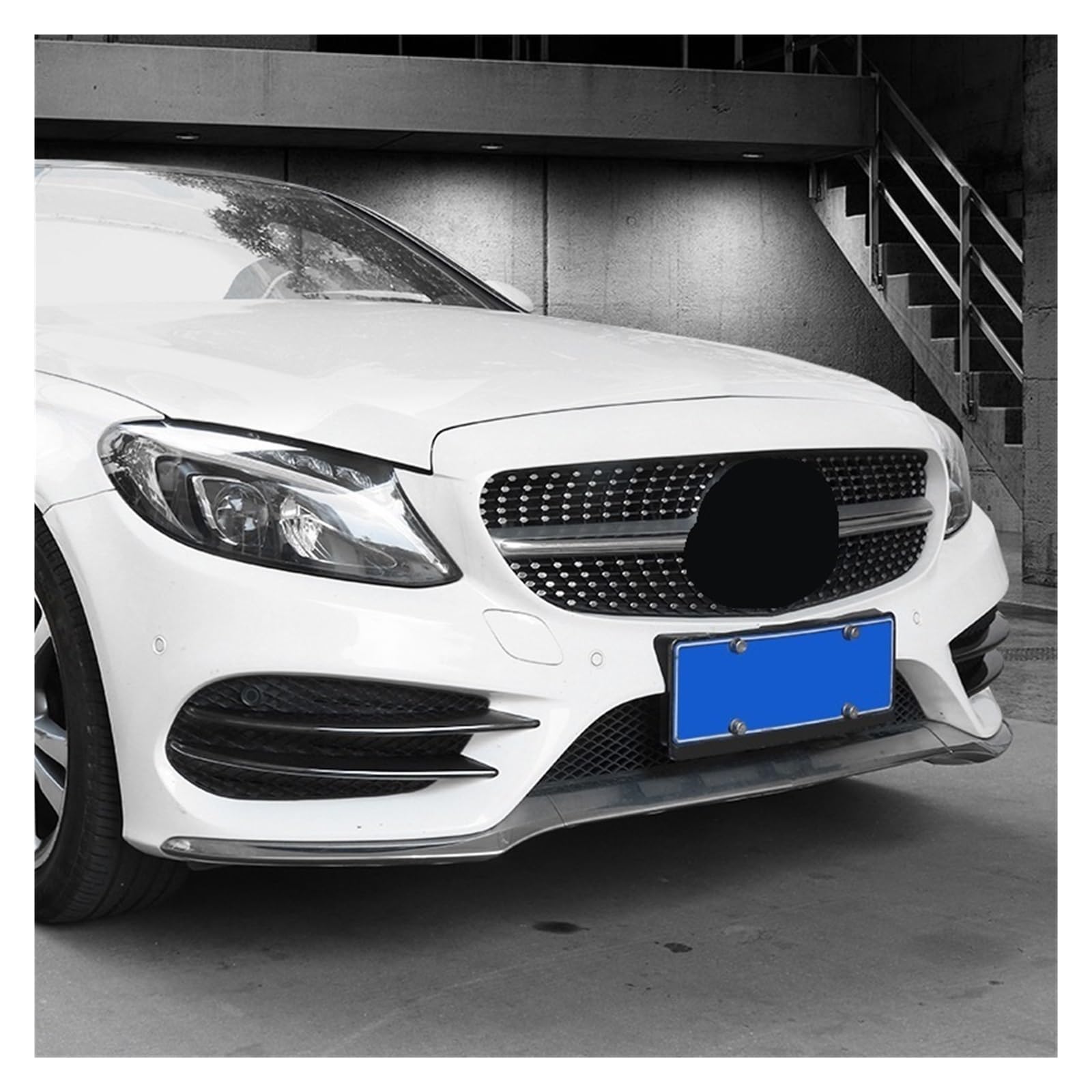 Rejilla Antiniebla Parachoques Delantero Para Mercedes Clase C W205/C205/S205 AMG Line 2015-2018 | 2 Piezas | ABS Negro | Instalación Adhesiva