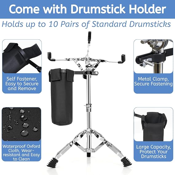 Snare Drum Stand with Drum Sticks Holder, Double Braced Tripod Snare Stand Fit for 10 to 14 Inch Snare Drum, Drum Pad, Adjustable Height 14.5 to 23 Inches for Drum Beginners, Lightweight