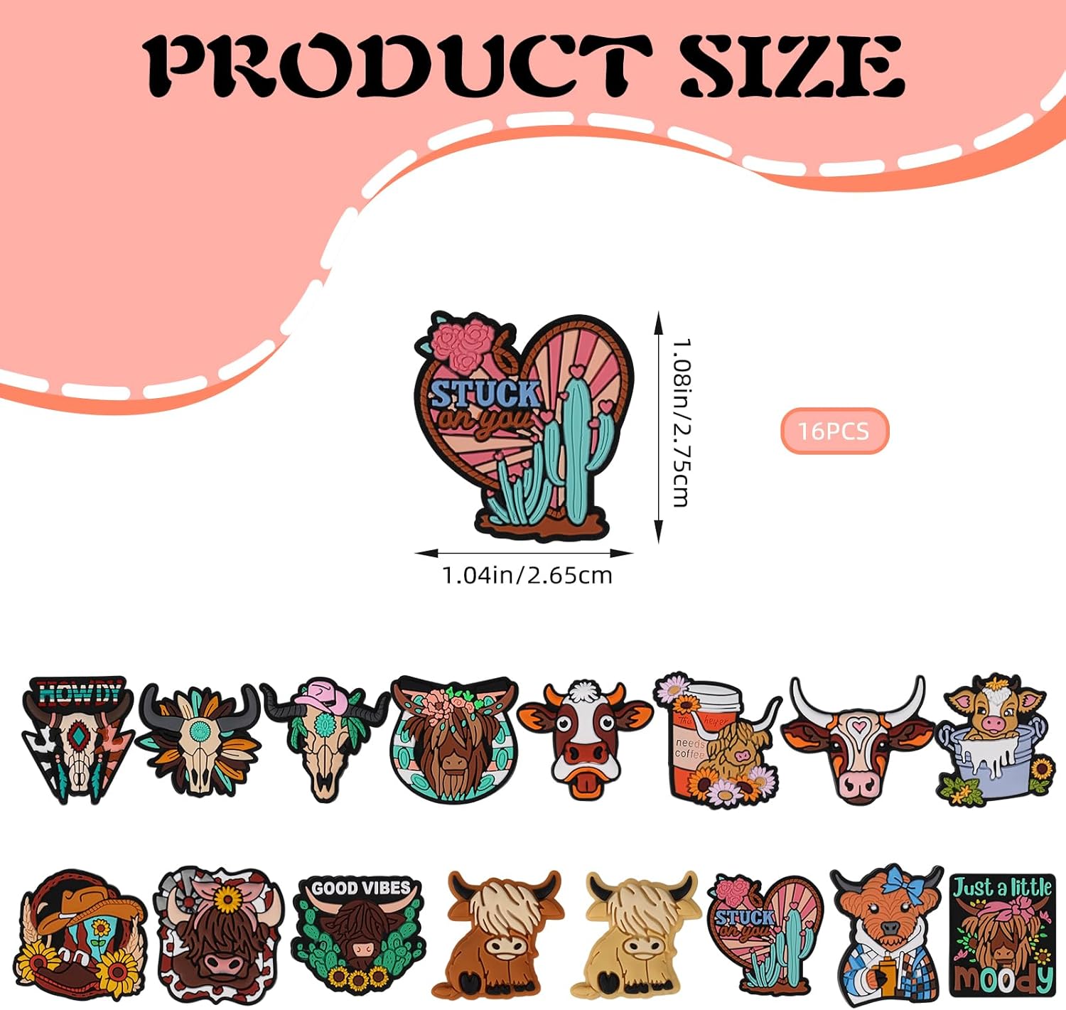 16pc Animal Silicone Beads - Cows - Image 2
