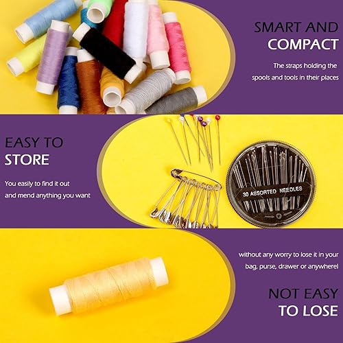 Miniatura 5 de Swpeet Kit de costura de 136 piezas con bolsa portátil, suministros y accesorios, 41 hilos de color, alfileres de perlas, agujas, tijeras, cinta
