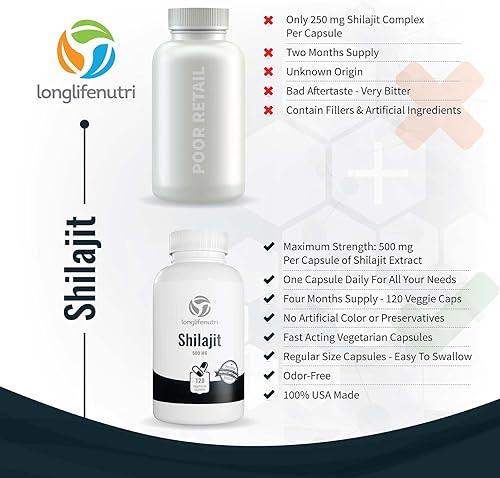 Miniatura 4 de Shilajit Cápsulas de 500 mg 120 píldoras vegetarianas  Suplemento original de extracto de ácido fúlvico  Apoya la producción de energía y la función