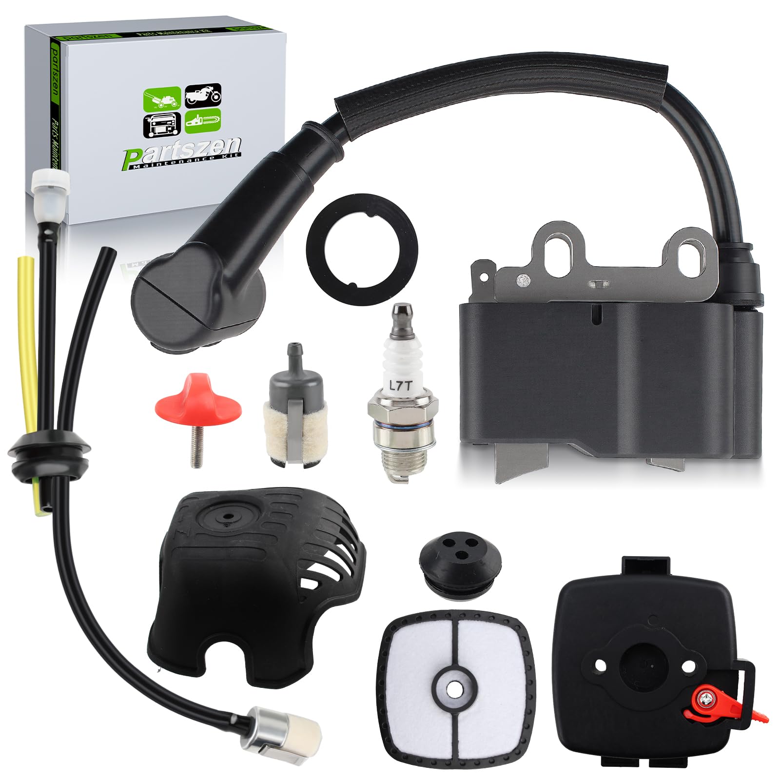 partszen SRM225 Ignition Coil Air Filter Cover Cleaner Case for Echo SRM210 SRM225 GT200 HC150 PB255LN PB251 PB265LN Hedge Trimmer with Tune Up Kit #