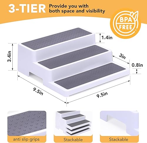 Miniatura 2 de Estante de especias de 3 niveles, organizador de especias de plástico para gabinete, organizador de especias antideslizante para armario de cocina,