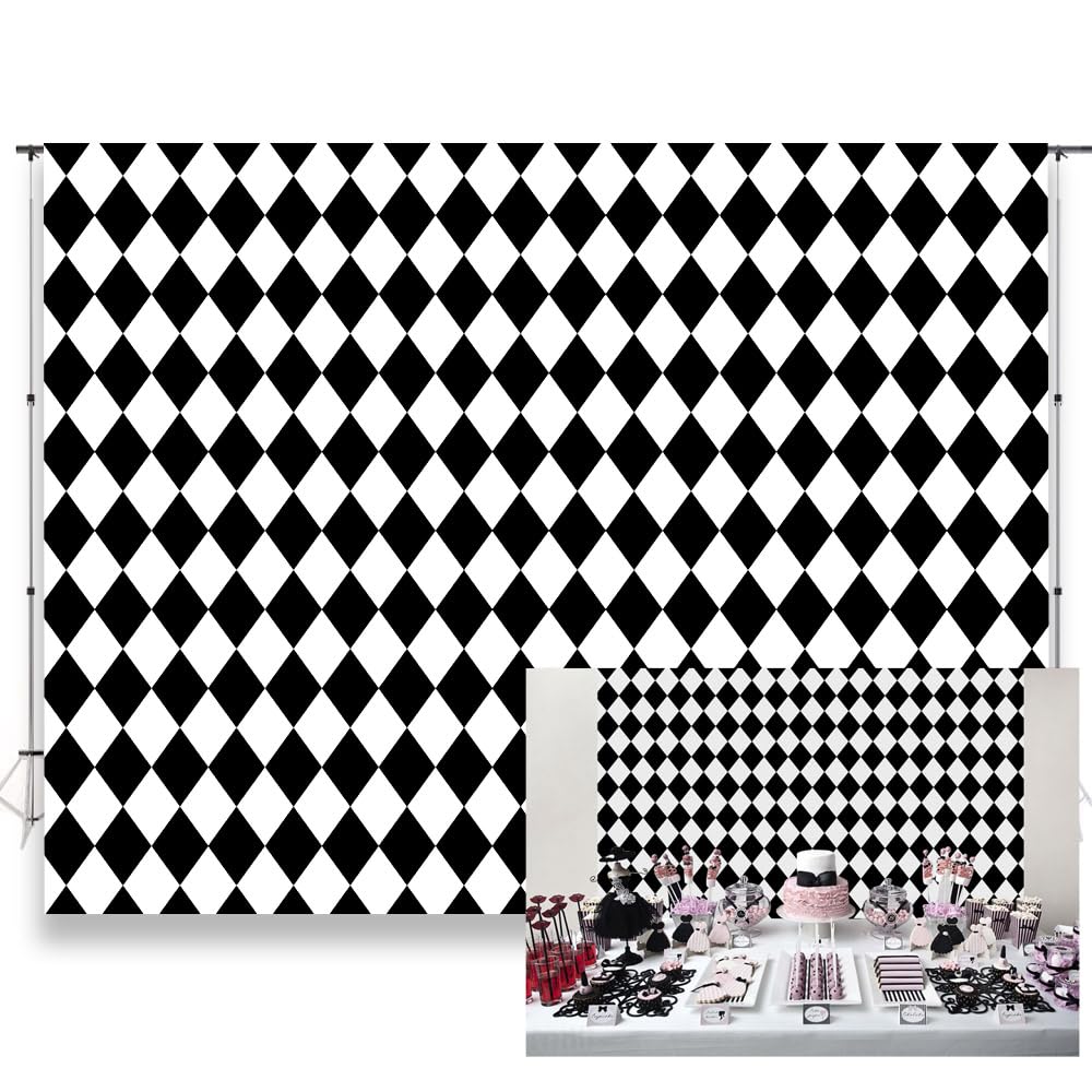 7x5ft Black and White Background Checkered Photo Backdrop Grid Birthday Chess Board Decoration Supplies Girls Party Weddig Party Decor Photo Booth Studio Props KU134