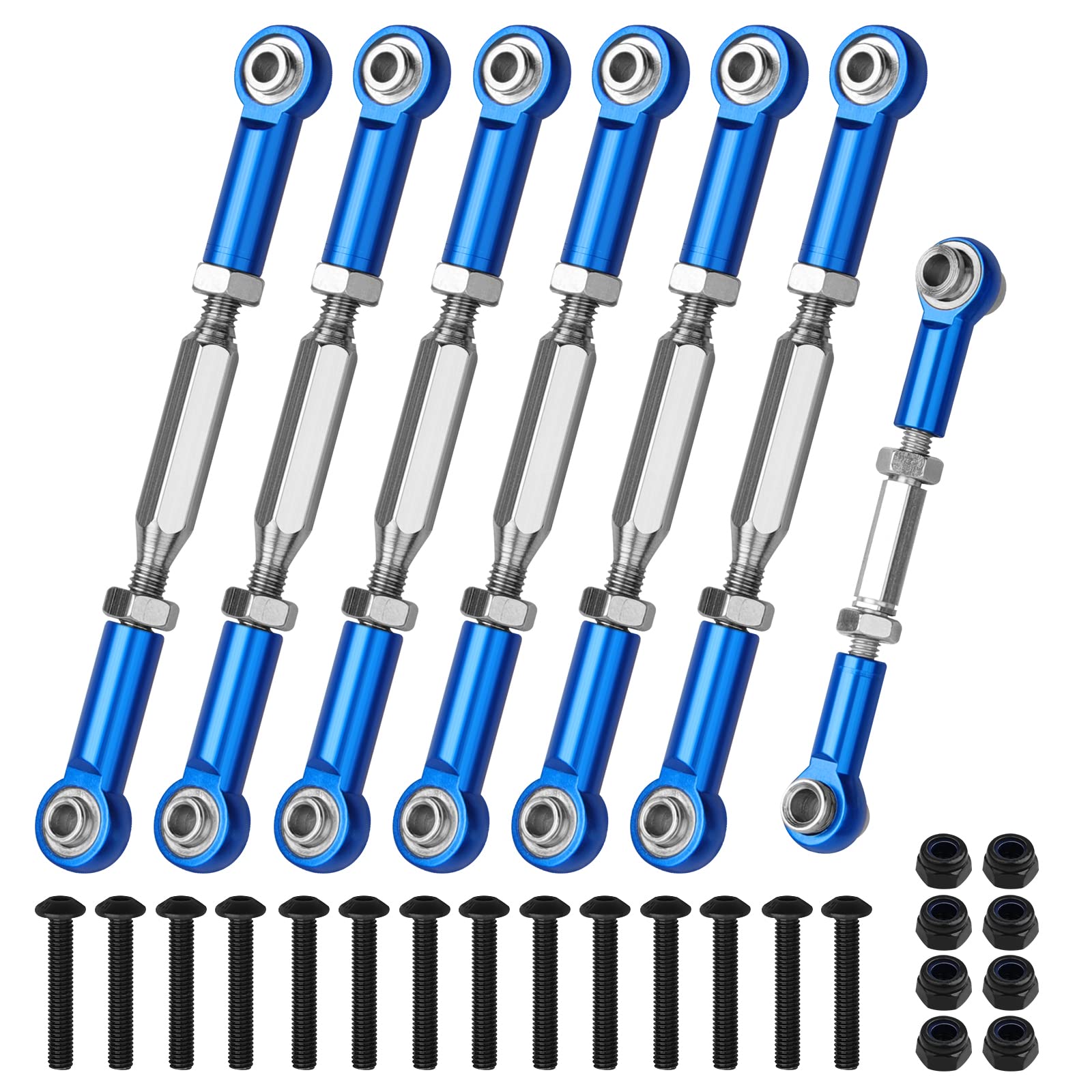 7Pcs Aluminum Turnbuckles Camber Links 70-80mm(Hole-to-Hole) Replacements Parts for 1/10 Traxxas Cars Slash/Rustler/Hoss/Stampede VXL 4X4/2WD, X-01, Bandit RC Bigfoot, with Adjustable Rod Ends