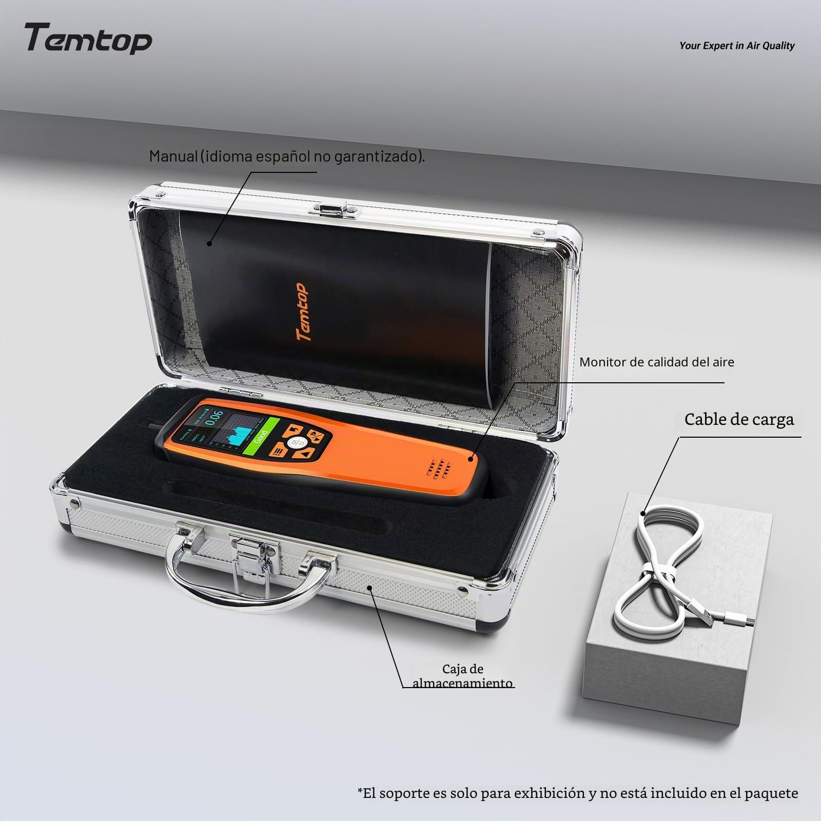 Temtop M2000 2nd Monitor de Calidad del Aire para PM2.5 PM10 Partículas Temperatura CO2 Humedad configurable Alarma de Audio Grabación Curva Fácil Calibración (M2000 2end)