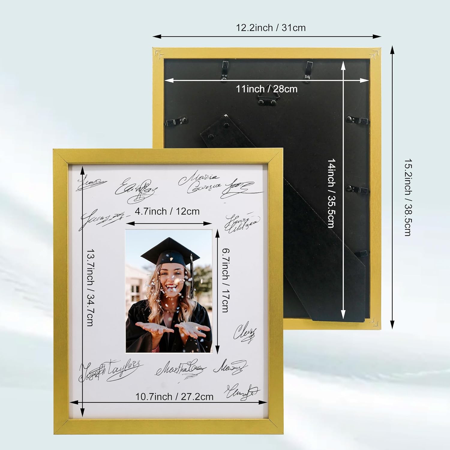 GraduatePro Graduation Signature Board Picture Frame with Mat for Wedding Birthday Guest Book Signing, Gold Frame with White Mat