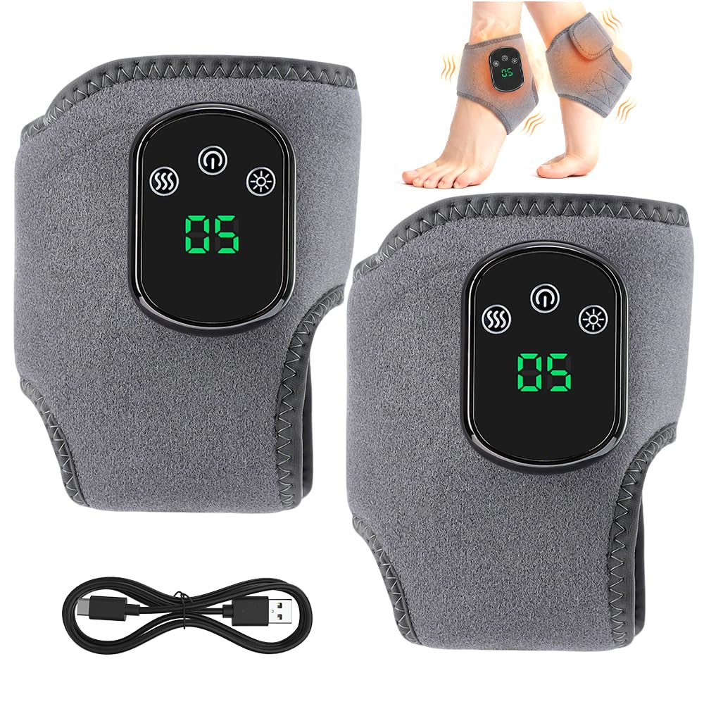 2Pcs 3 en 1 Masseur de Pieds Électrique, Portable Masseur de Cheville avec Sans Fil, 3 Modes Vibration et 5 Niveaux de Chauffageé, Massage Pieds pour Douleur et Circulatio, pour Maman, Papa