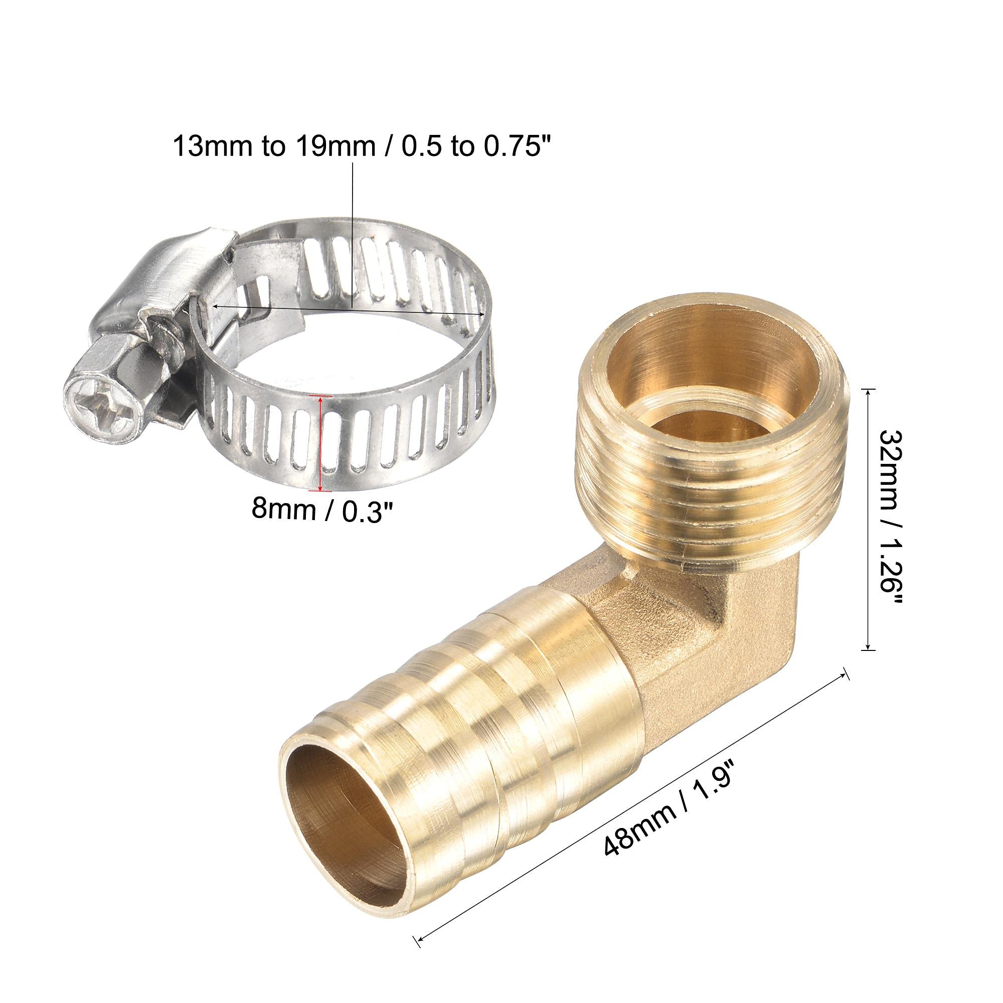 Raccordo A Gomito In Ottone 16 Mm X G1/2, Filettato Maschio, Con Morsetto In Acciaio Inox, Per Aria, Acqua E Gas - 5