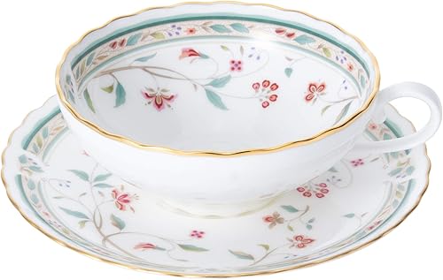 Miniatura 5 de Noritake P58043A4409 - Taza de té y platillo (juego de pares) 6.1 onzas líquidas (180 cc) con cincel de flores para 2 invitados, porcelana de hueso