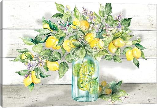 iCanvas - Watercolor Lemons in Mason Jar Landscape Canvas Print by TRE Sorelle Studios, 8" x 0.75" x 12"