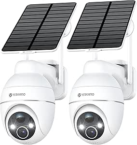 YESKANO 2K Wireless Outdoor WiFi Surveillance Camera, Solar Panel 360° PTZ Camera Outdoor Wireless Solar Battery 2.4GHz, Night Vision Color, PIR Detection, Two-Way Audio -2pcs asin的图片