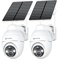 YESKANO Telecamera Wi-Fi Esterno Senza Fili Con Pannello Solare, 360° PTZ Videocamera Sorveglianza A Batteria, Visione Notturna A Colori, Rilevamento Umano, PIR con Allarme, 2 Vie Audio, 2.4GHz-2PZ