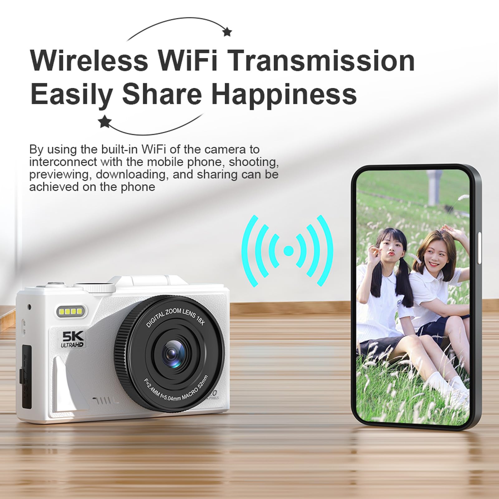 Amazon | 5Kデジタルカメラ75MP wifiと18xズーム、初心者用オート