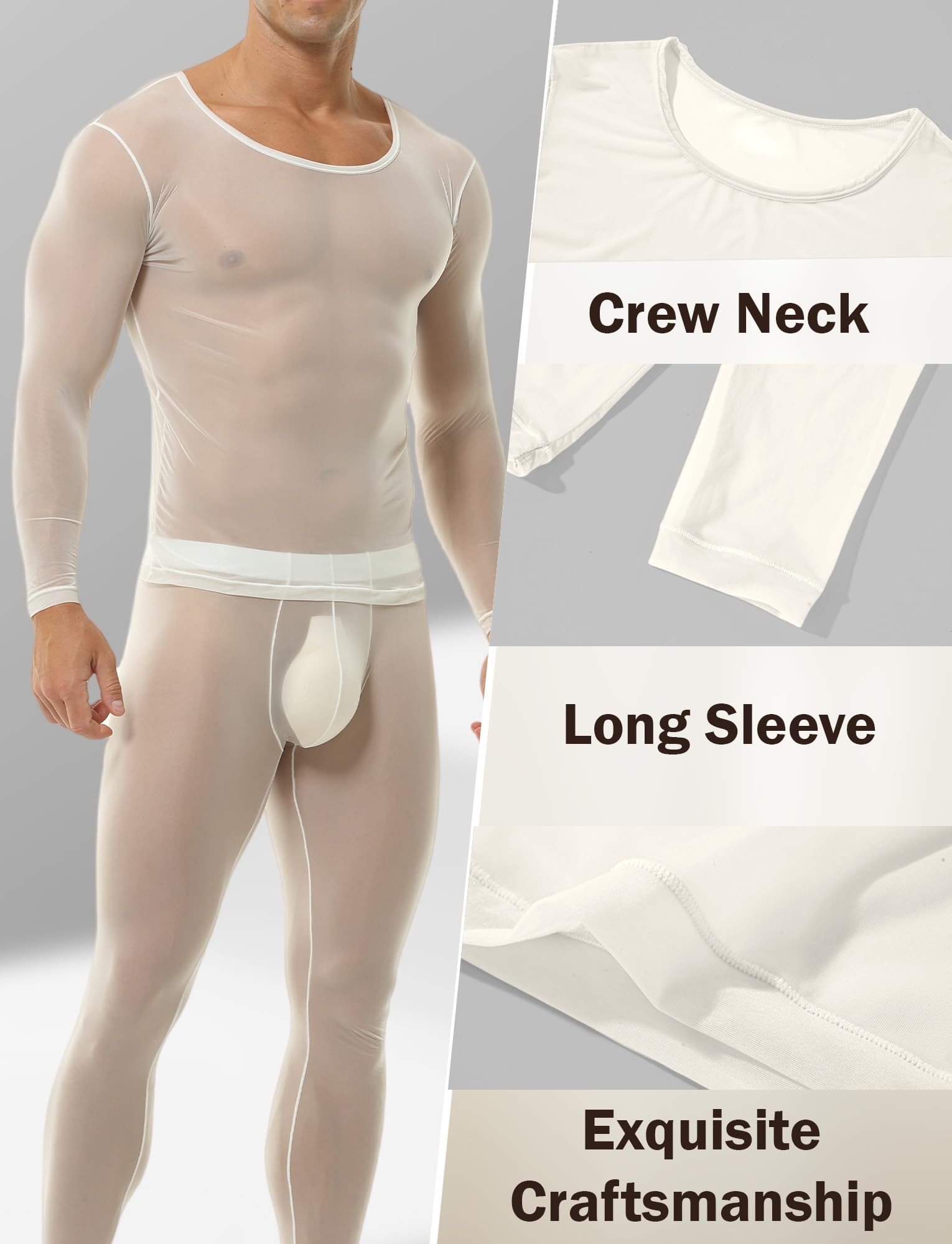 AIEOE Hommes Sous-Vêtements Ensemble Pyjama fin en Soie Transparente Tops élastiques Sexy Pantalons EU XS-XL