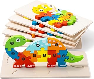 YySiRui 6 Pack Wooden Animal Toddler Puzzles for Kids Ages 3-5, Baby Montessori Toys for Kids Age 2 3 4 5 6 Years, 6 Animal Patterns Learning Jigsaw Toys for 3 Year Olds for Girl Boy Ideal Gift