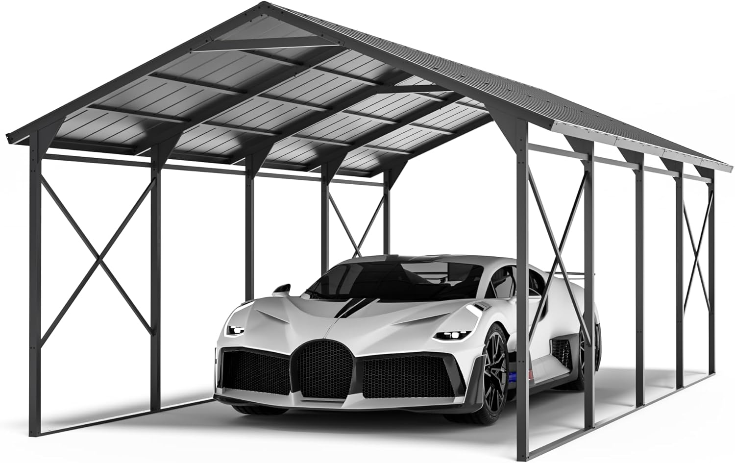 ALAULM 12x22 FT Heavy Duty Carport with Galvanized Steel Roof and Enhanced Frame, Durable Metal All Weather Carport Garage for Cars,Trucks,Boats,and Tractors-Grey
