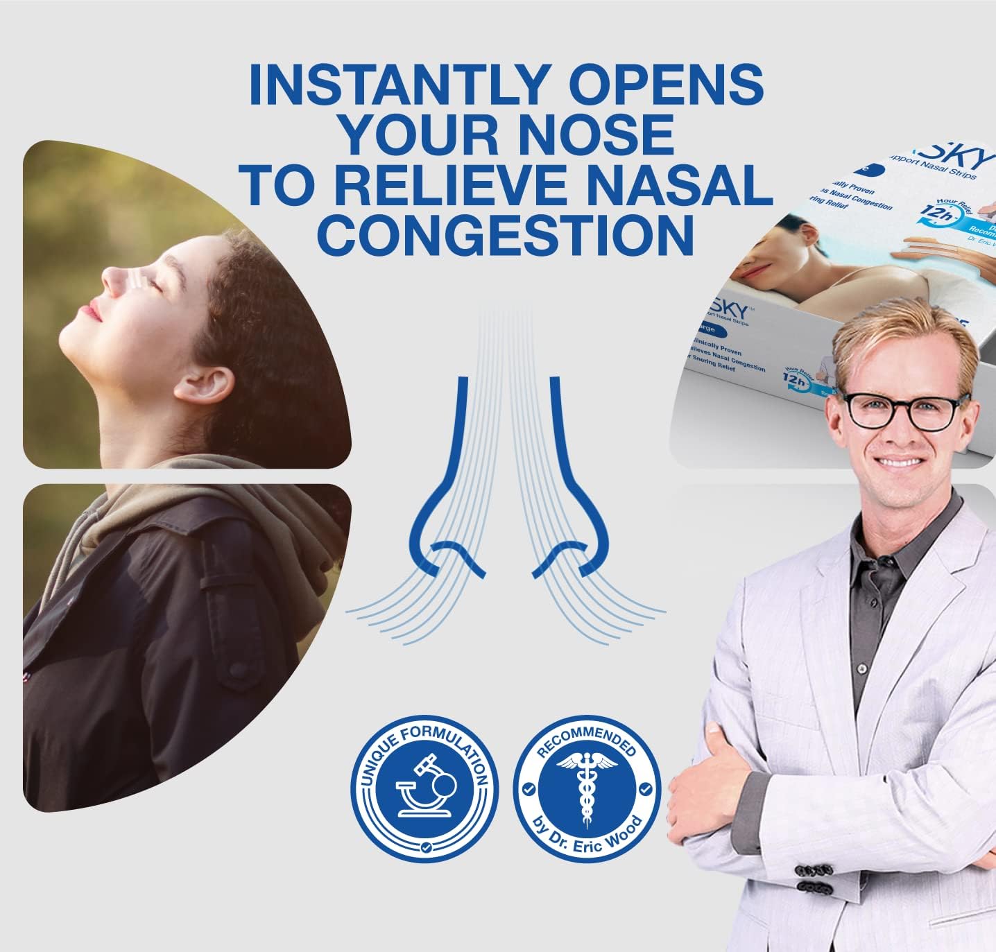 Clearsky Medium Size Nasal Strips Drug-Free Nose Strips for Breathing with Ease, Opens and Clears Nasal passages for Easier Breathing, Relieving Nasal Congestion and reducing Noisy snoring - 105 pcs : Health & Household