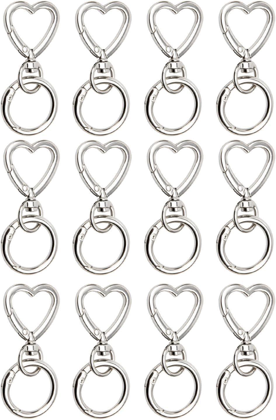 12Pcs Heart Carabiner Double Opening Snap Hooks Swivel Lobster Clasp Keychain Clip, Alloy Dual Spring Hook for Lanyard (12PC Silvery) - Image 7
