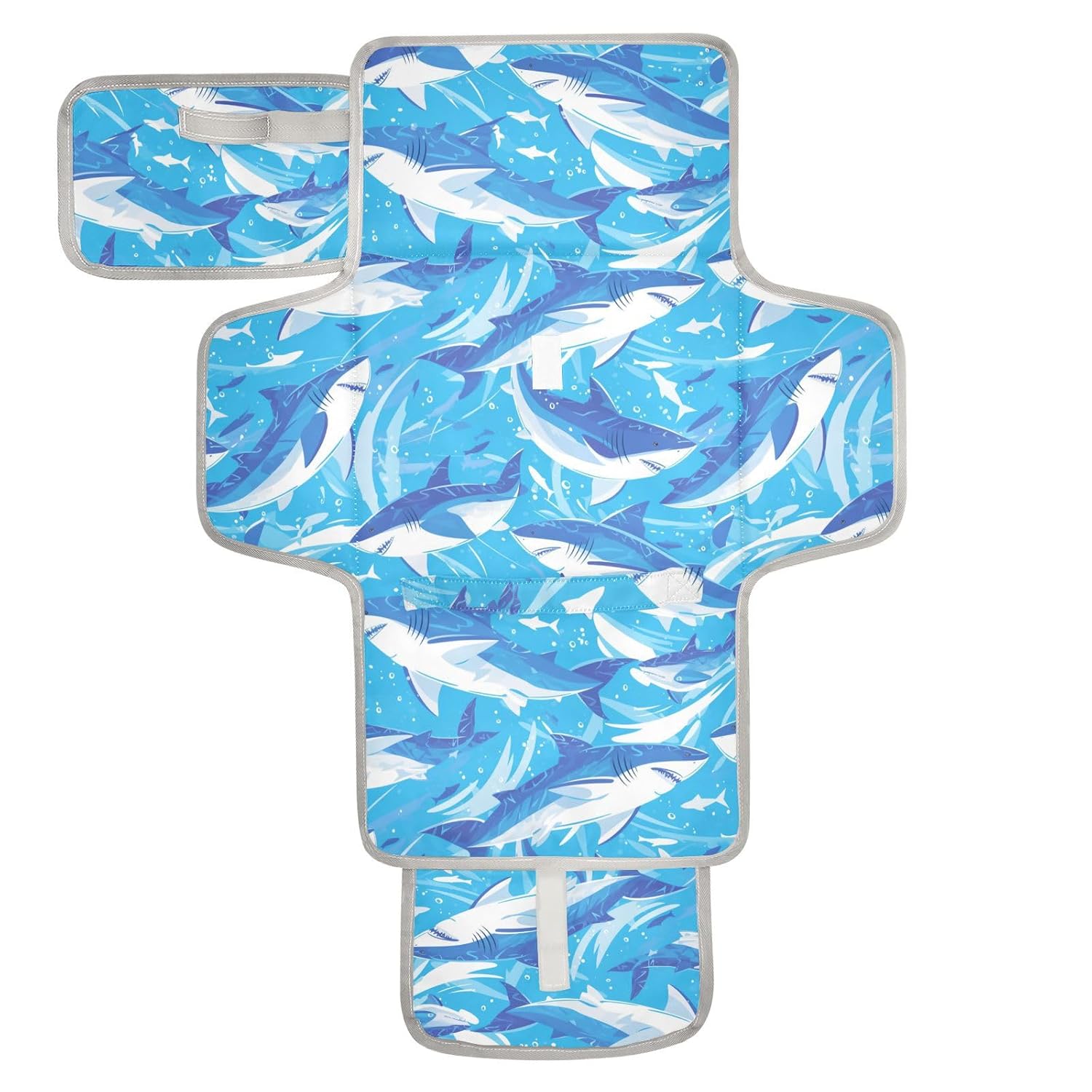 Cartoon Great White Shark Sky Blue Reusable Diaper pad Changing mat with Tissue Pocket Portable Baby Changing pad for Moms, Dads cambiador de pa?ales para Bebes