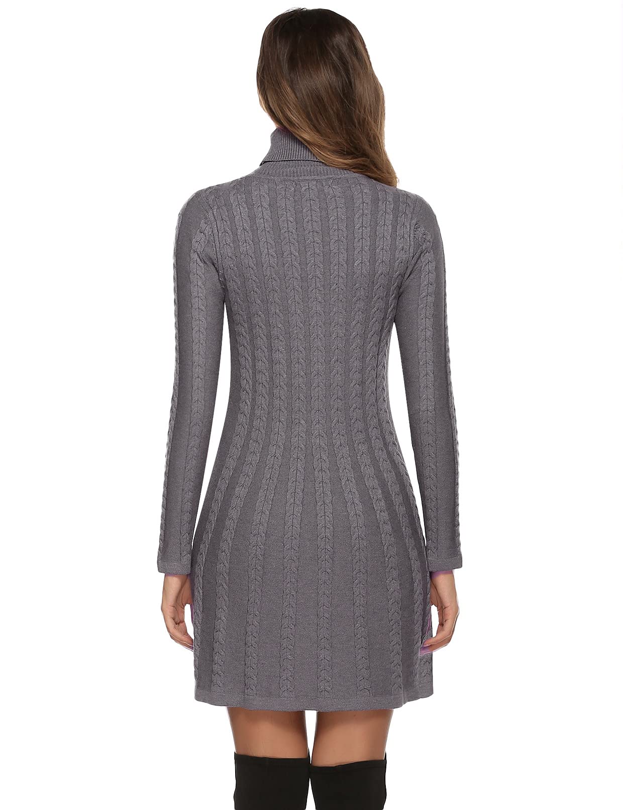 Gyabnw Vestito Casual Donna Invernale in Maglione Abito Vita Alta Elegante in Girocollo di Orlo Svasato Abito Linea A in Maglia al Ginocchio Caldo di Moda Treccia Ritorta