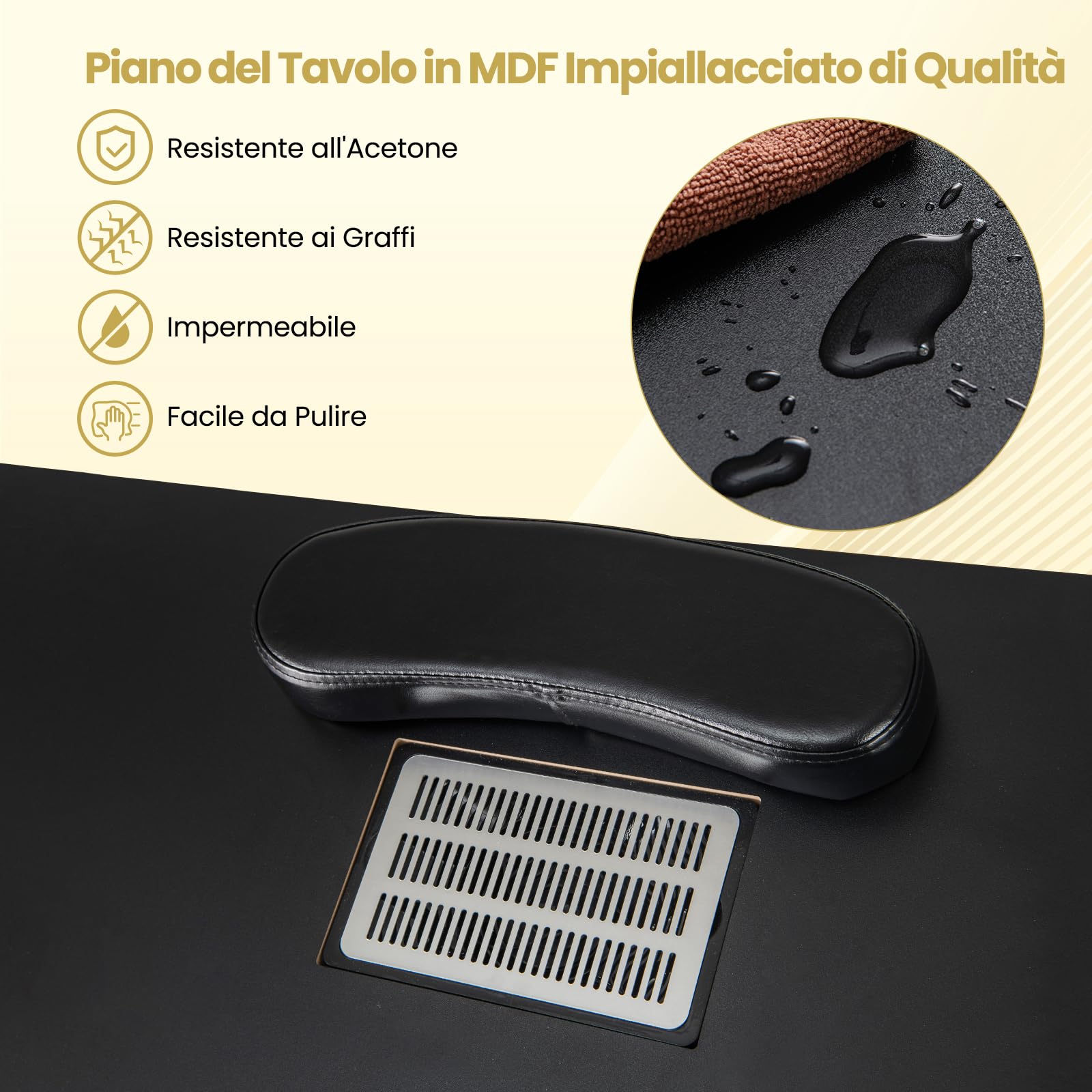 COSTWAY Tavolo Manicure con Aspirapolvere, Tavolo Unghie con Cassetti, Spina, 3 Sacchetti, Armadietto, Cuscino Poggia Polso e 8 Ruote blocabili, Banco Ricostruzione Unghie in Legno (Nero)