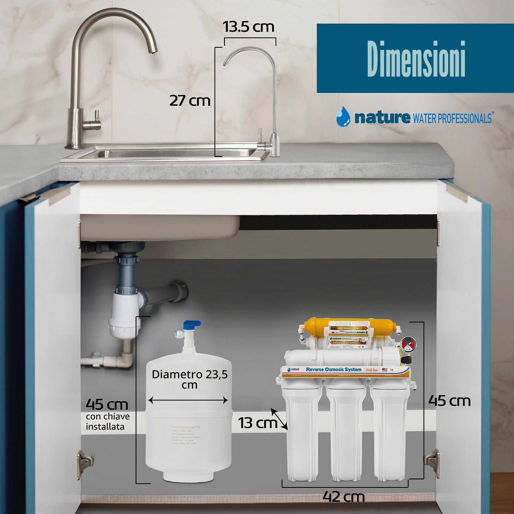 NATURE WATER PROFESSIONALS - Attrezzatura per osmosi inversa - Kit per osmosi a 6 stadi - Capacità 5 litri - Include membrana 50 GPD, filtro e serbatoio acqua.
