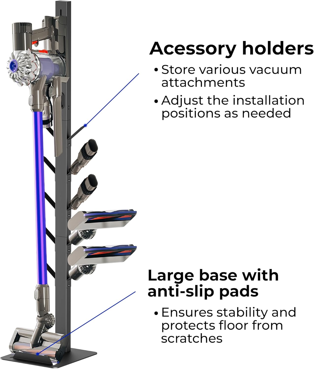 Mount Plus HAB11 10 Accessory Holders Universal Vacuum Stand Compatible With Dyson Cordless Stick Vacuum Cleaner V15 V12 V11 V10 V8 V7 V6 Stand Made For Shark, LG, Samsung, Hoover, Eureka, Rainbow