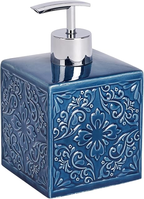 WENKO Cordoba Blue-dispenser for liquid soap, Ceramic, 8.5 x 8.5 x 13 cm