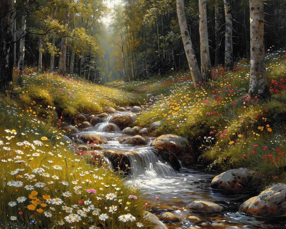 Cross Stitch Embroidery Kit, Tranquil Forest with Babbling