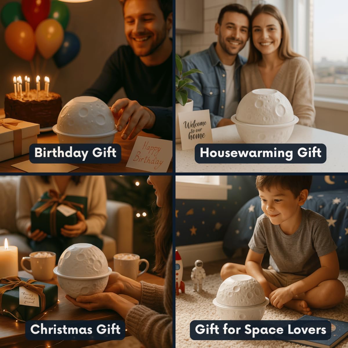 Planet Bowl Set Stackable - 3-Piece Ceramic Bowls and Plate with Meteorite Craters and Planetary Rings, Microwave Dishwasher Safe, Astronomy Gift for Adults and Kids, Fruit Dessert Cereal Bowls