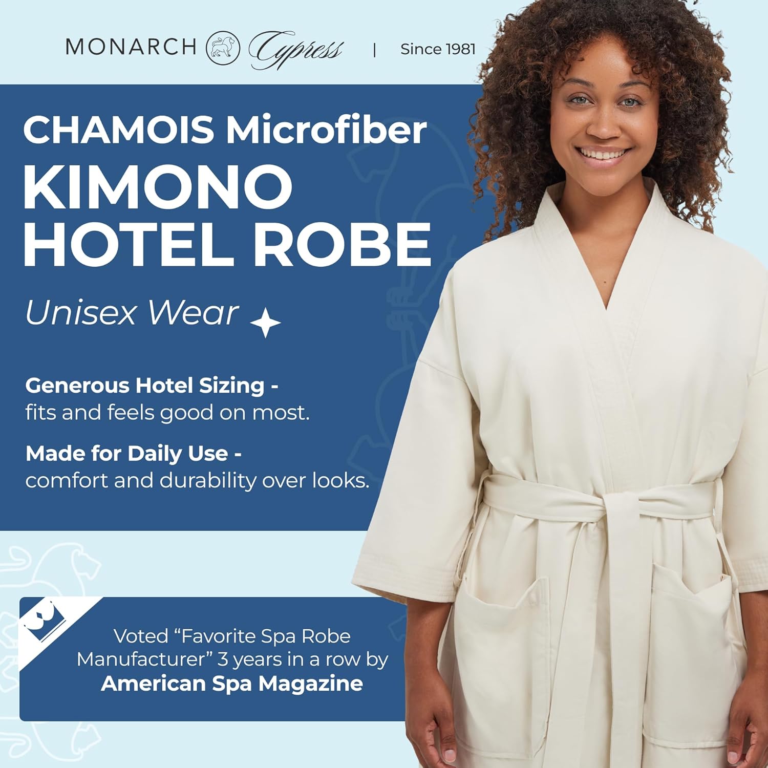 MONARCH Unisex Chamois Microfiber Spa Kimono Robe – Soft Lightweight Fabric, Generously Sized Hotel & Spa Robe with Pockets - Image 2