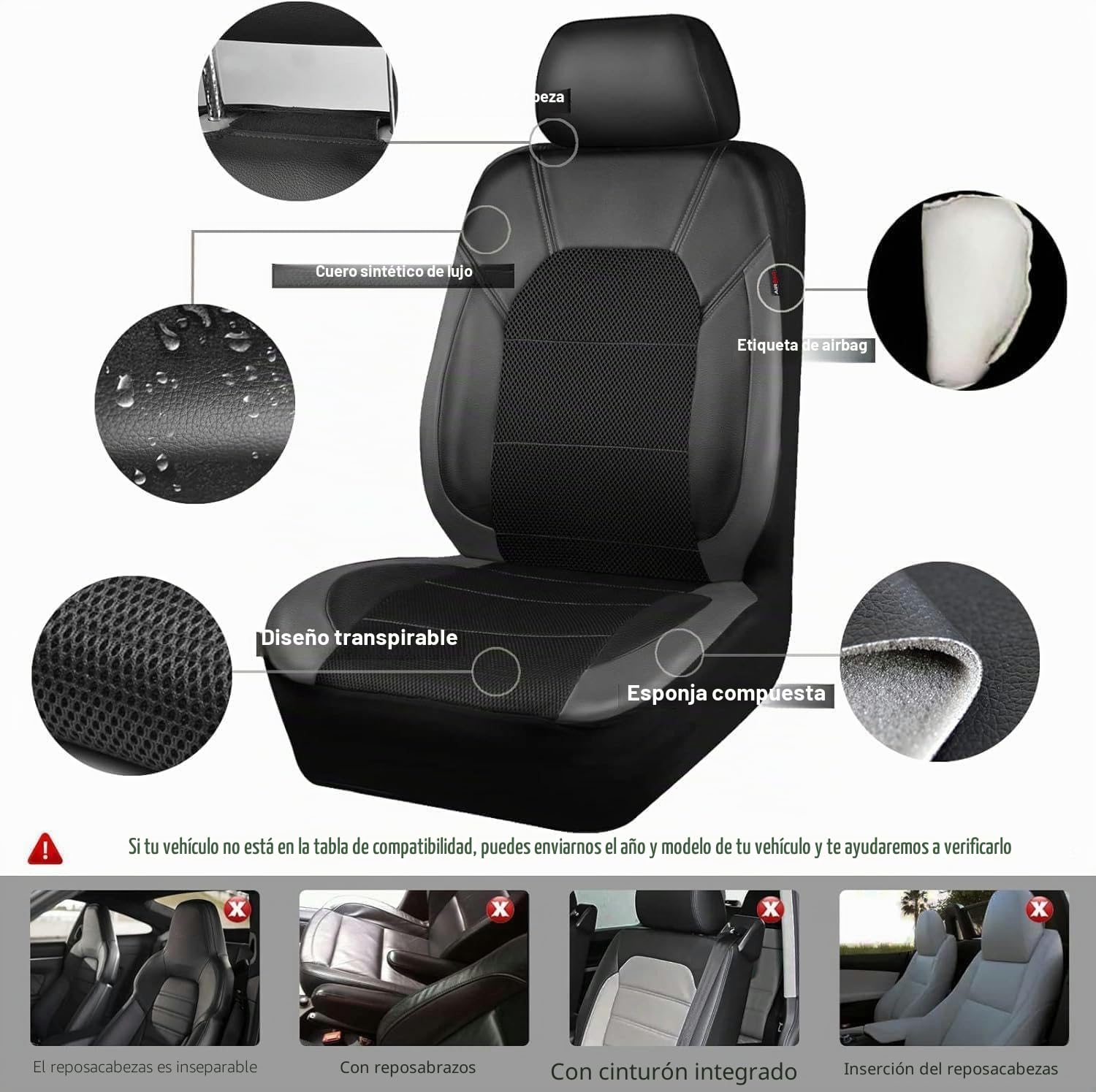 Fundas de asiento de coche de ajuste universal para Citroen C4-Aircross C4-Picasso C5 C2 C6 C4 C-Elysee C-Triomphe Funda de protección de malla de cuero de poliéster