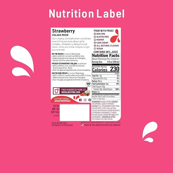Master of Mixes Strawberry Colada Drink Mix, Ready To Use, 1 Liter Bottle (33.8 Fl Oz), Individually Boxed