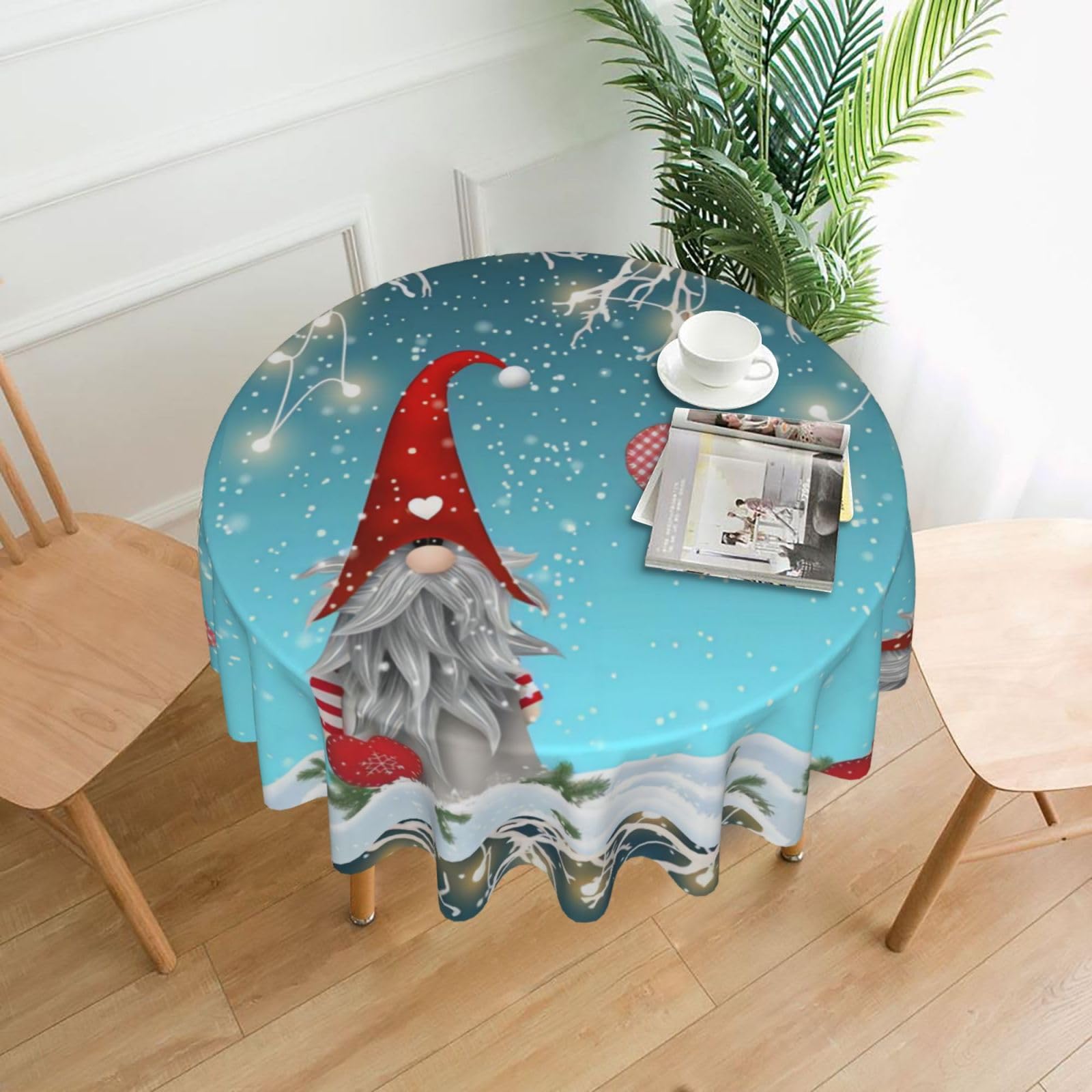 YYHWHJDE Christmas Traditional Gnome Prints Round Decorative Tablecloth 60in – Elevate Your Dining Space with this Elegant Throw for Everyday Charm & Special Occasions