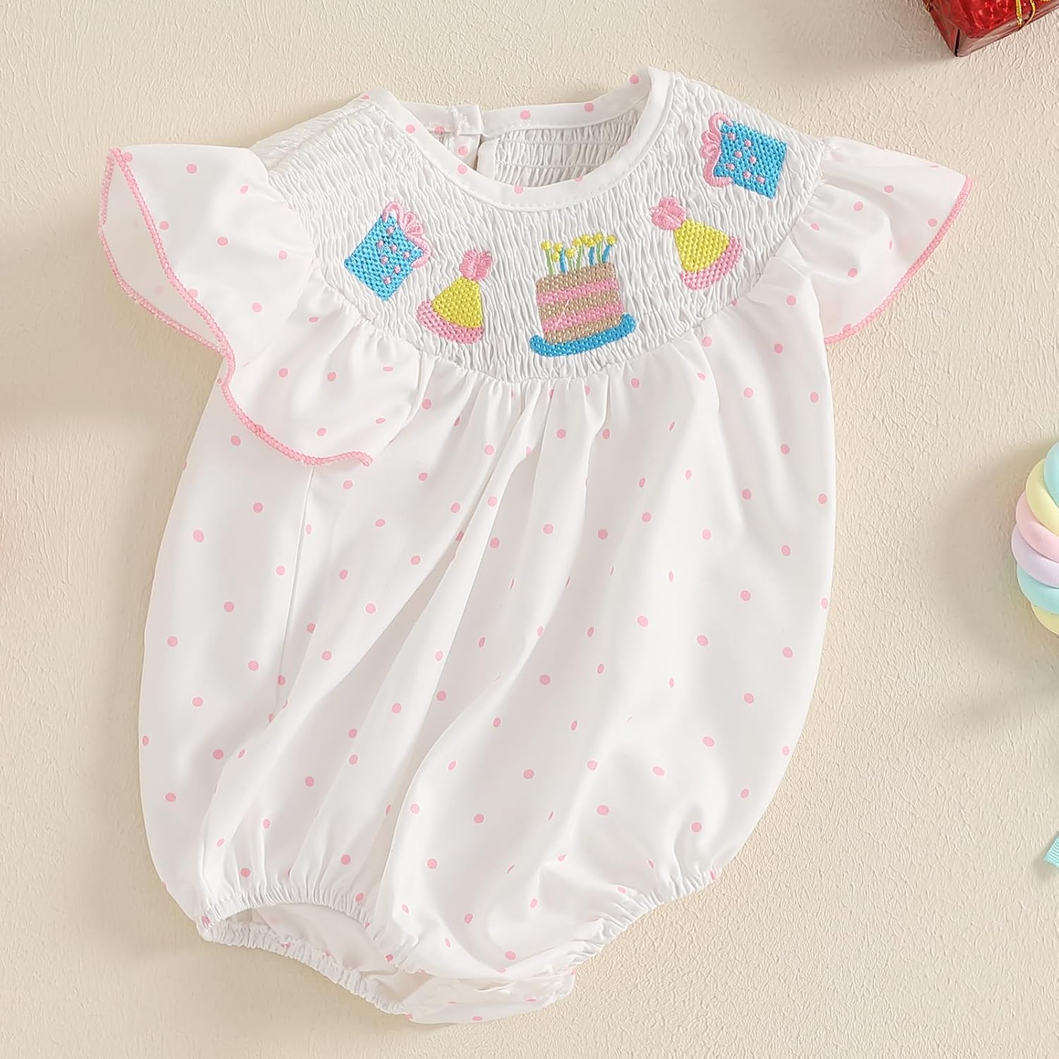 Amiblvowa Baby Girl 1st Birthday Outfit Sleeveless Embroidery Smocked Romper Bodysuit First 1 Year Old Smash Cake Clothes - Image 6