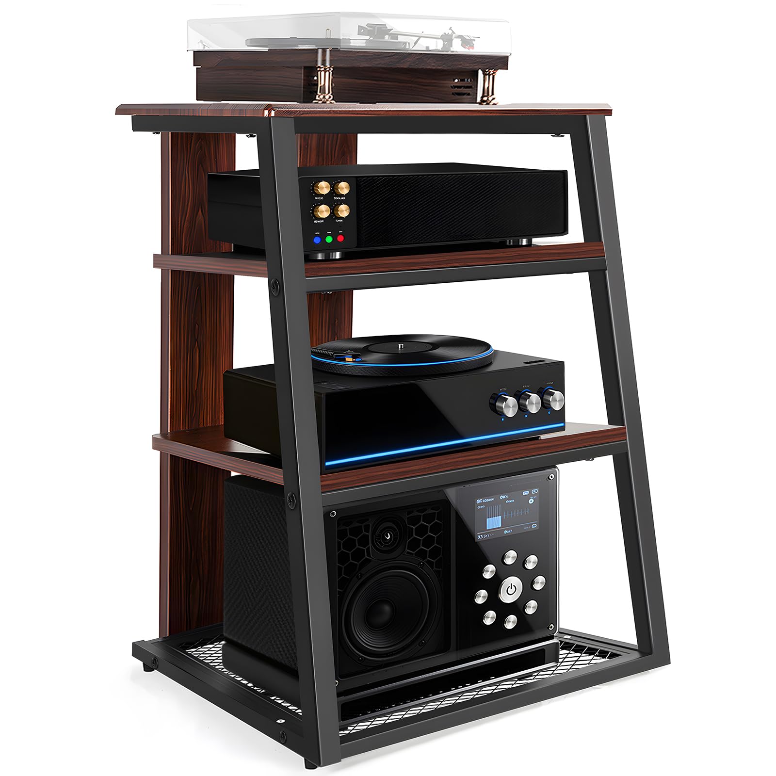 OUUTMEE 4 Ebenen HiFi Rack Plattenspieler Regal, AV Schrank Beistelltisch