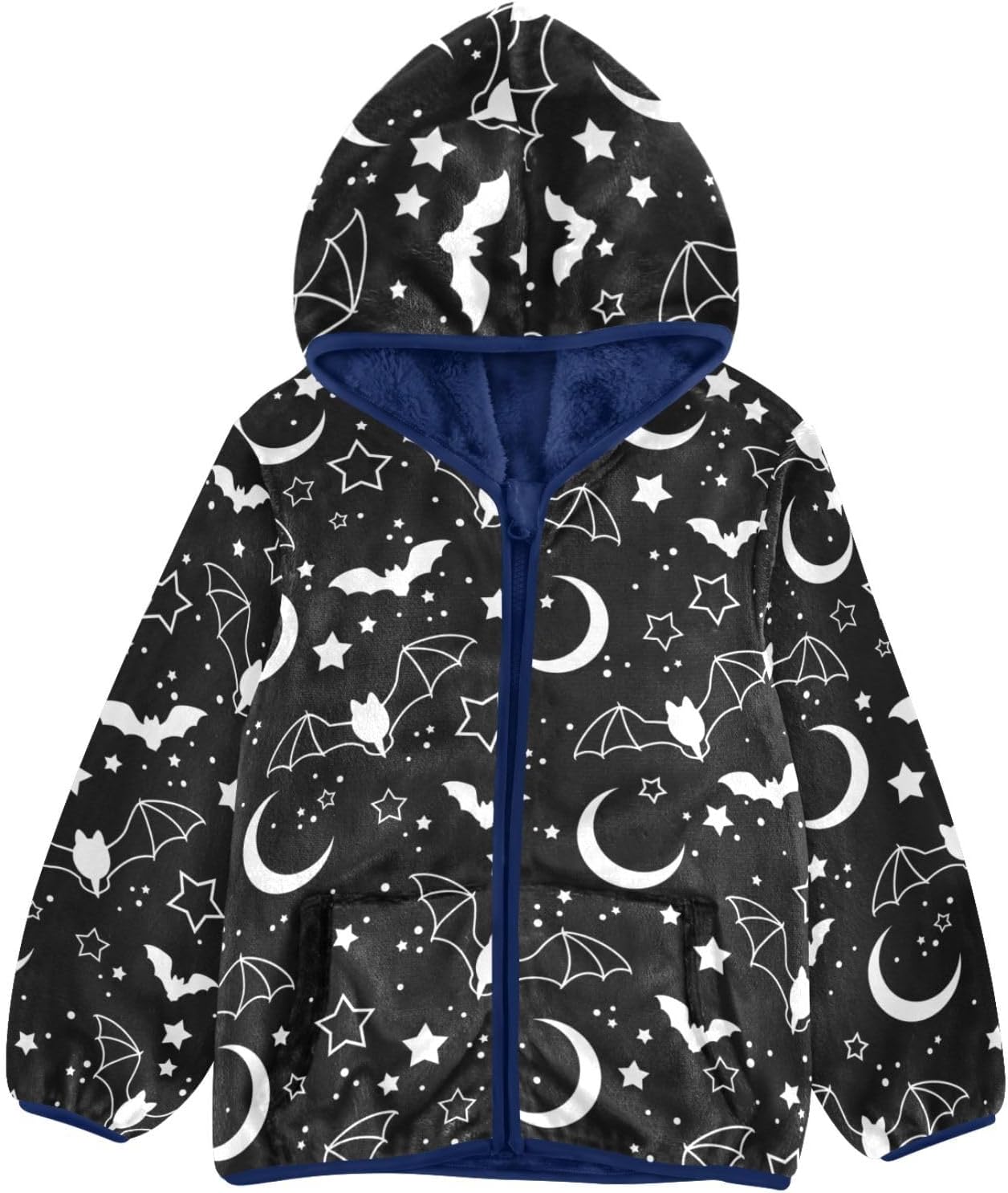 CaTaKu Girls Boys Cute Black Bats Starry Fleece Jacket Full Zip Hoodie Toddler Fall Winter Outerwear Coats 3t