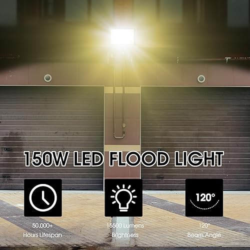 Miniatura 4 de YANYCN Paquete de 2 luces de inundación LED de 150 W 3000 K para exteriores, blanco cálido, superbrillantes, luces de seguridad de 15500 lm con