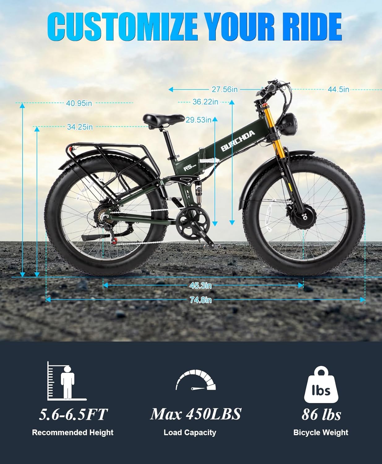 2026 Dual Motor Electric Bike for Adults AWD 5000W Peak 40 MPH Fast E Dirt Bike, 52V/48V Max-Output 30Ah Removable Battery Up to 80 Miles Long Range with Full Suspension 26" Fat Tire Mountain Bike
